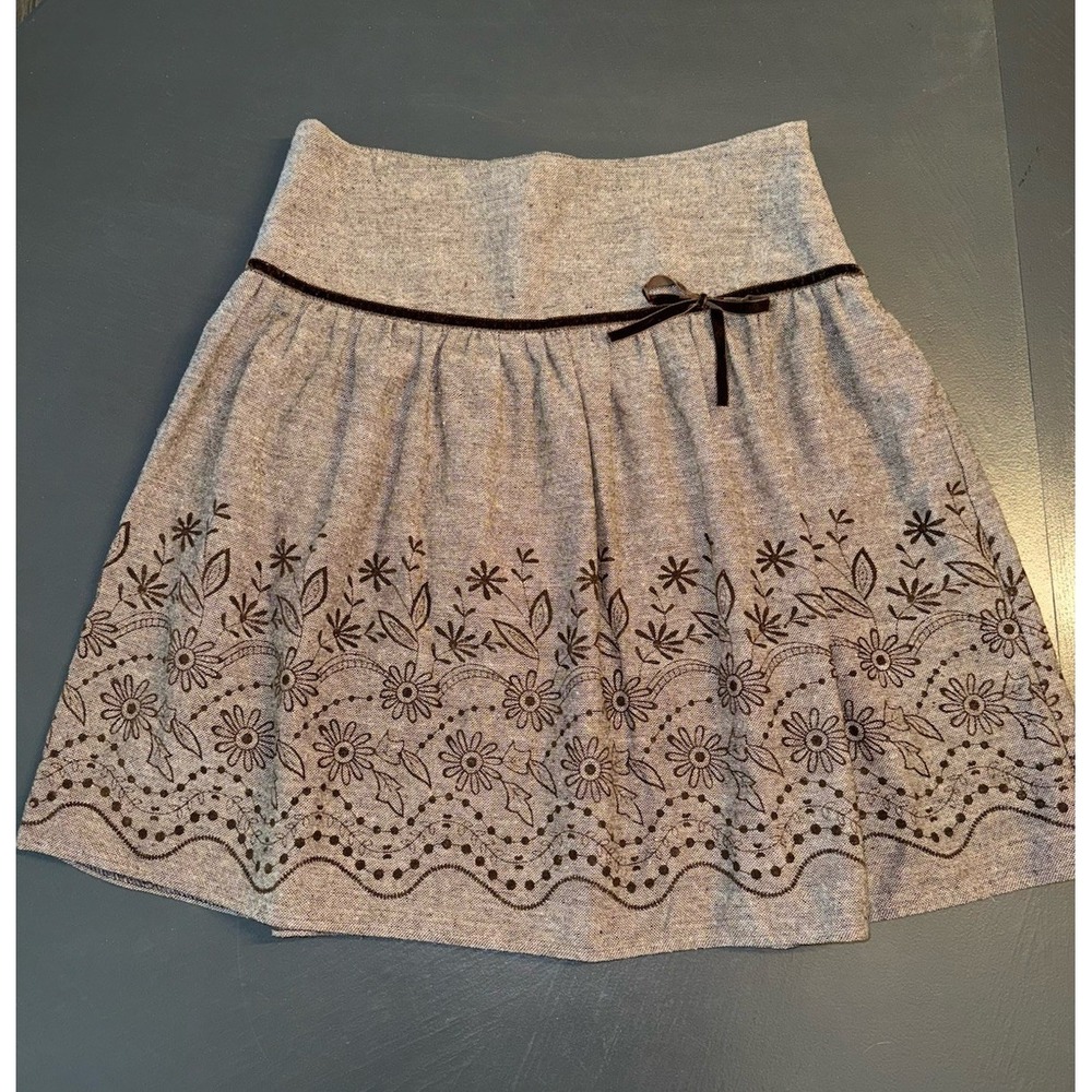 Joe Benbasset Y2K Hippie Tweed Velvet Skirt Floral Cottage Brown Size 9 Festival
